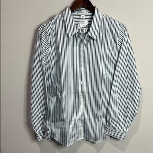 Coldwater Creek Blue/Green/White Pinstripe Non-Iron Button Up Shirt Size 14P NWT